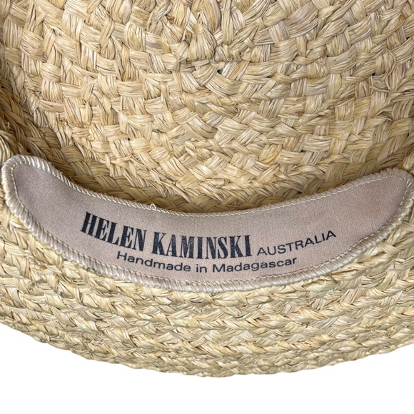 Helen Kaminski Classic 5 Raffia Straw Hat White Ribbon Bow Sun Handmade Natural - Picture 8 of 9